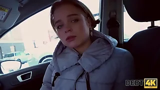 Debt4k&period; Hottie Calibri Angel blows agent in his passenger car and has anal with him mating indoors